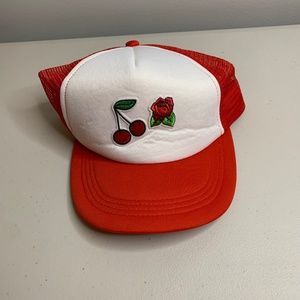 Red Cherries & Red Rose Mesh Trucker Cap Hat